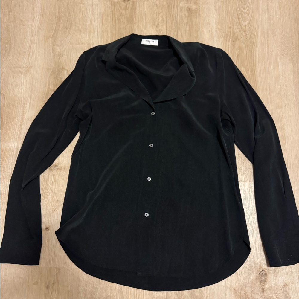 Babaton Monocle Black Button-Down Silk Blouse